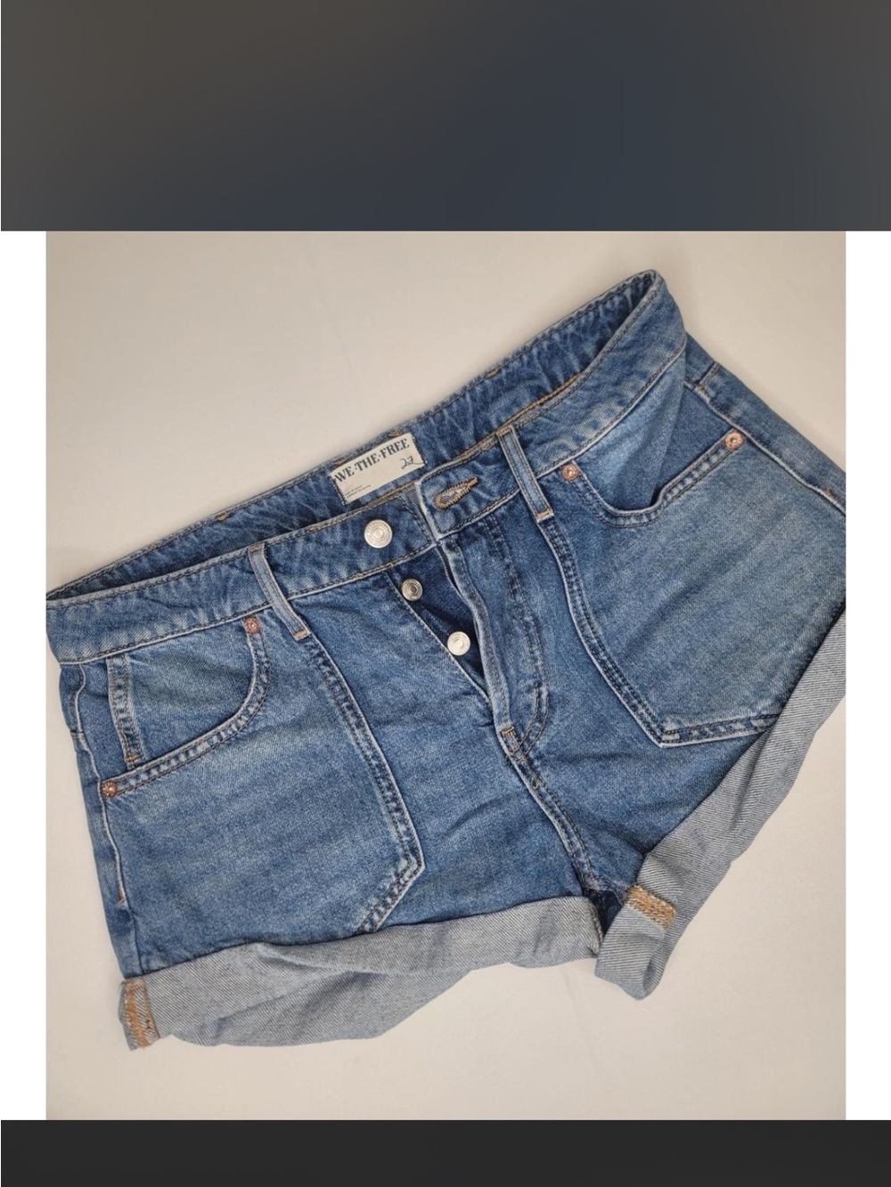 We The Free Light Blue High-Rise Button-Fly Denim Shorts